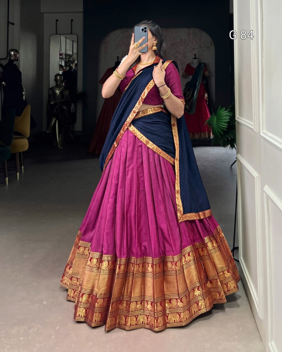 Narayan Pet Cotton Lehenga with Zari Weaving Work – G 84 Pink