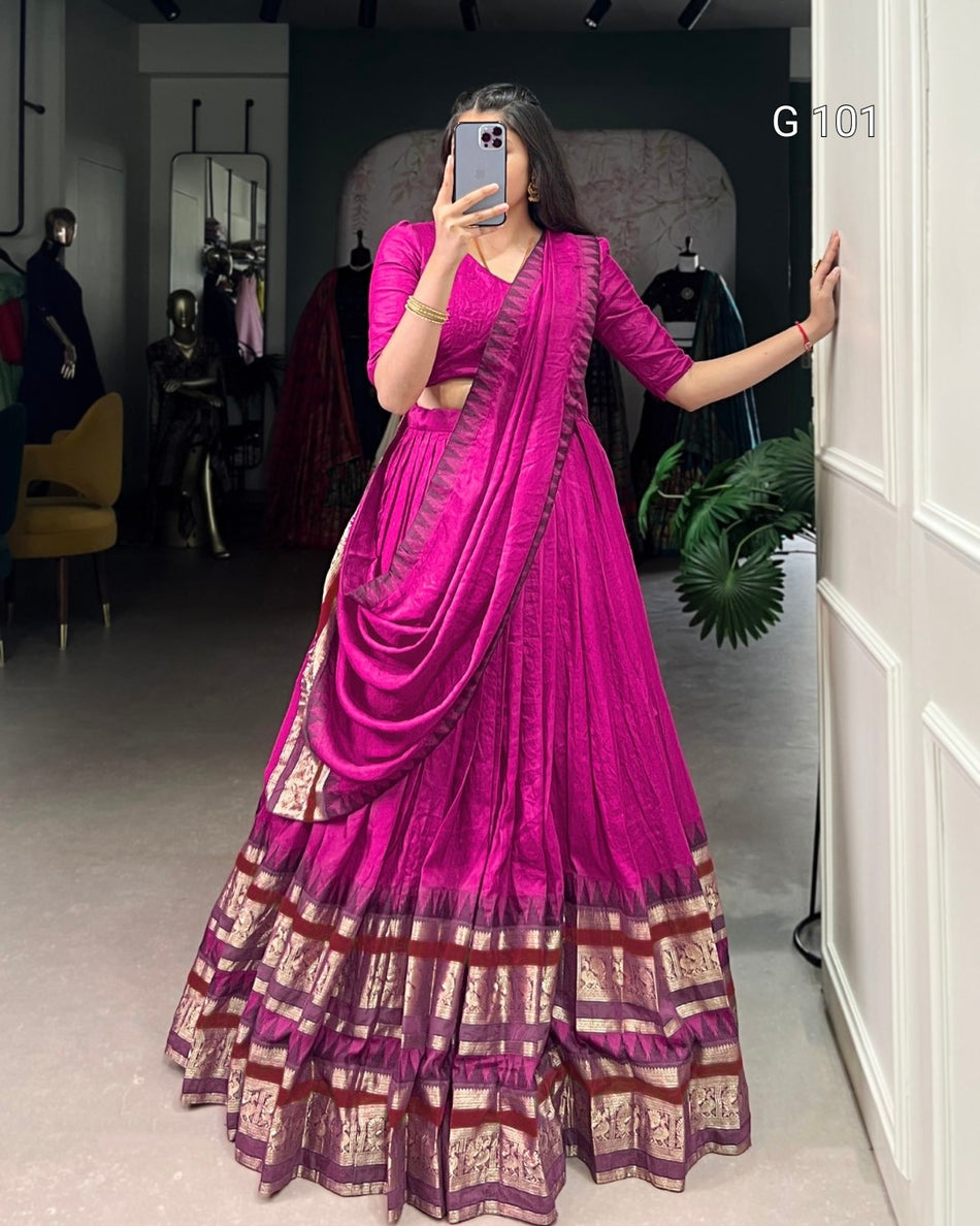 Pure Chanderi Lehenga with Zari Weaving Work – G 101 Pink