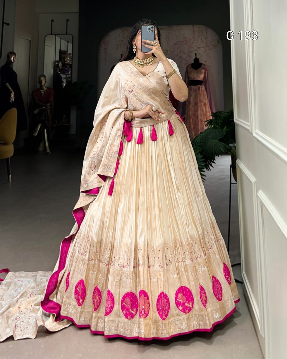 Pure Shimmer Lehenga with Mirror and Beads Hand Work – G 193 Pink