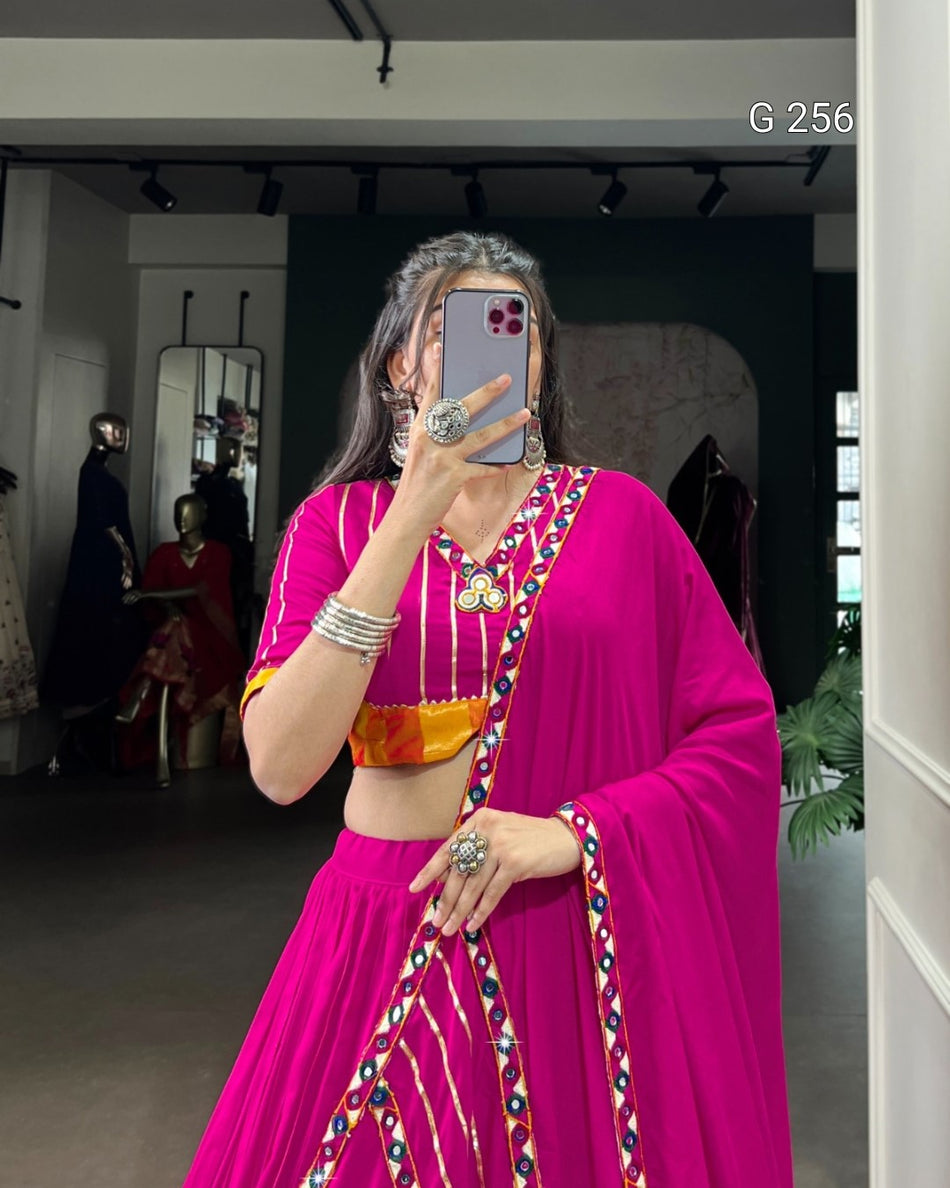 Sequins & Thread Embroidery Gold Crush Lehenga with Lace Border – G 256 Pink