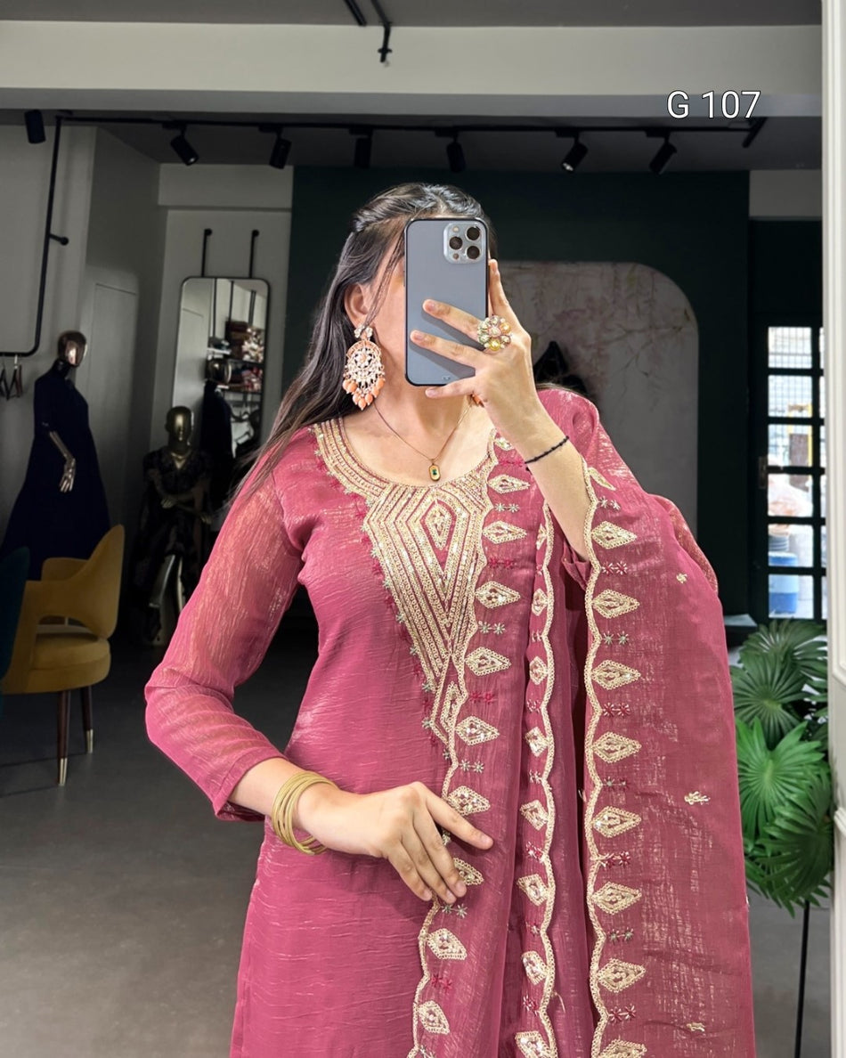 Silver Glory Top with Sequins & Thread Embroidery – G 107 Pink