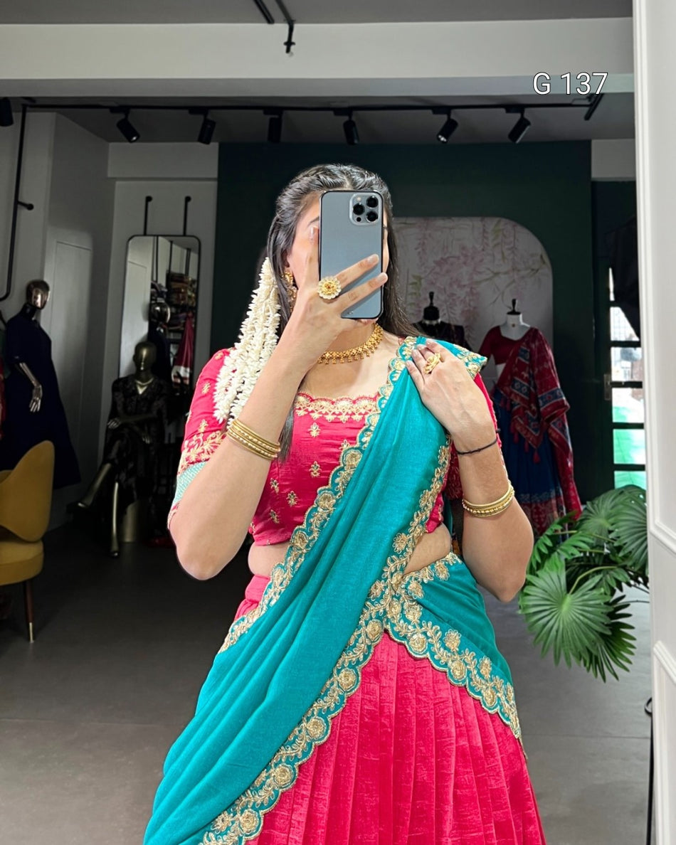 Pink Vichitra Silk Lehenga with Zari Weaving Work & Sequins Lace Border-G 137 Pink