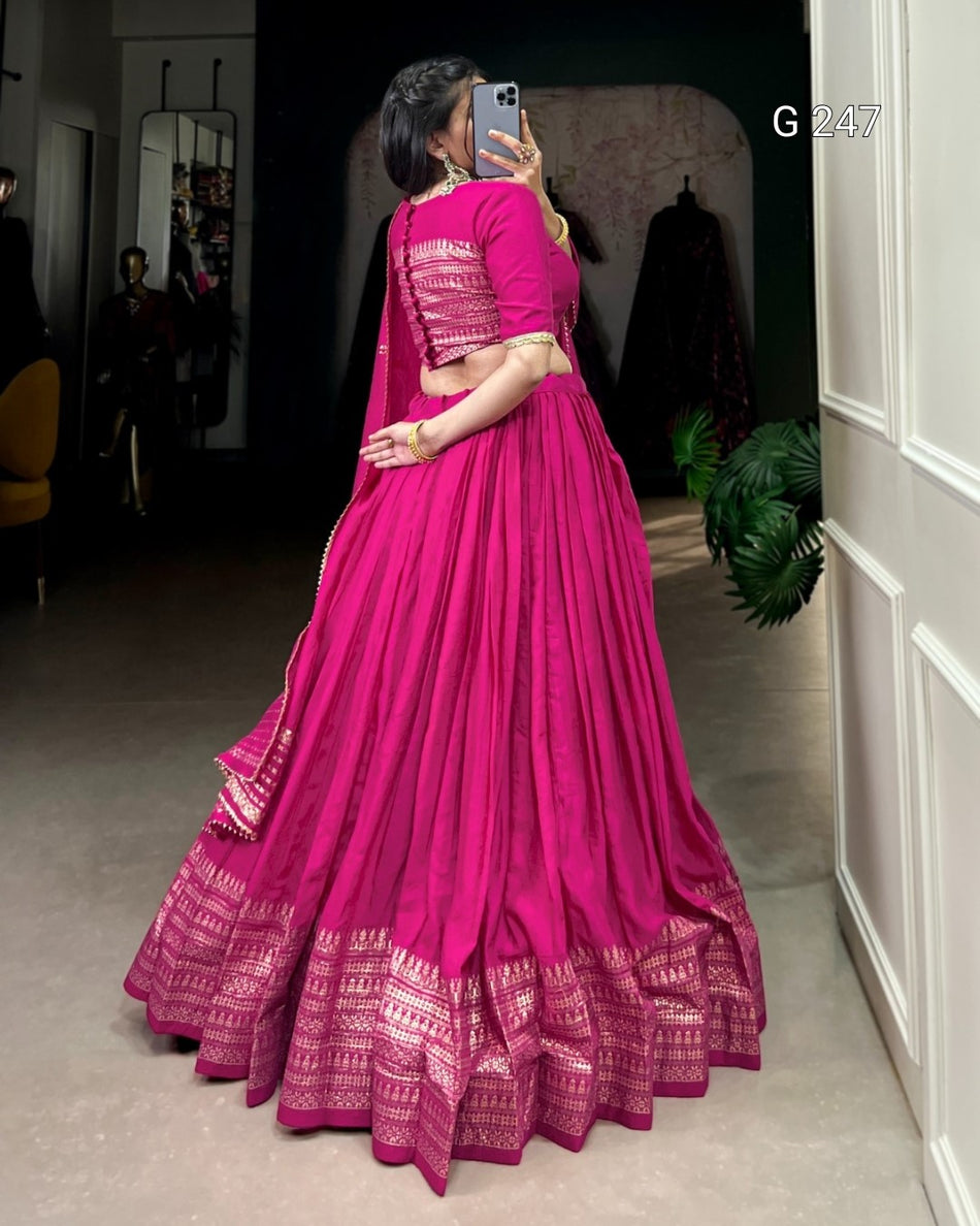 Zari Weaving Pure Chanderi Lehenga with Lace Border – G 247 Pink