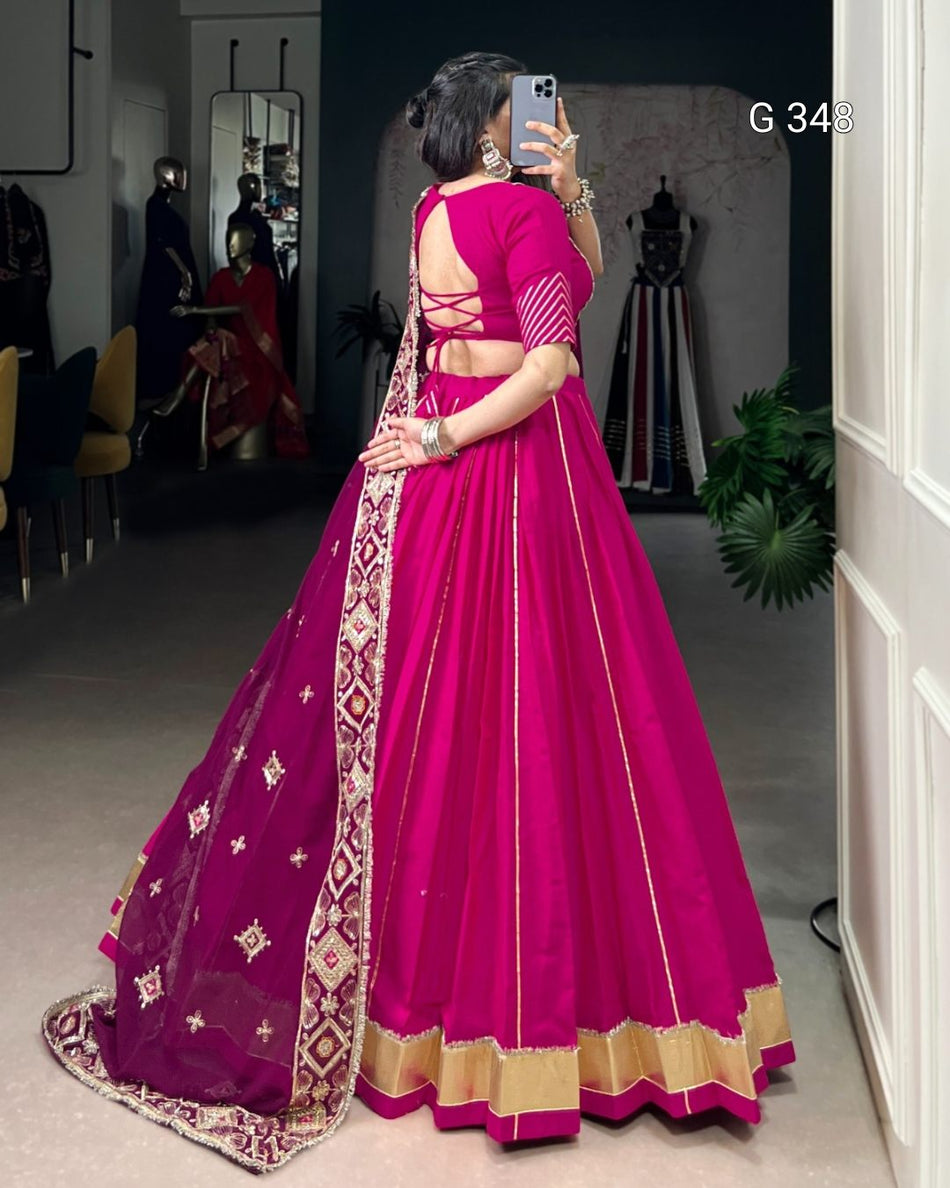 Pink Cotton Lehenga with Lace & Mirror Work - G 348 Pink