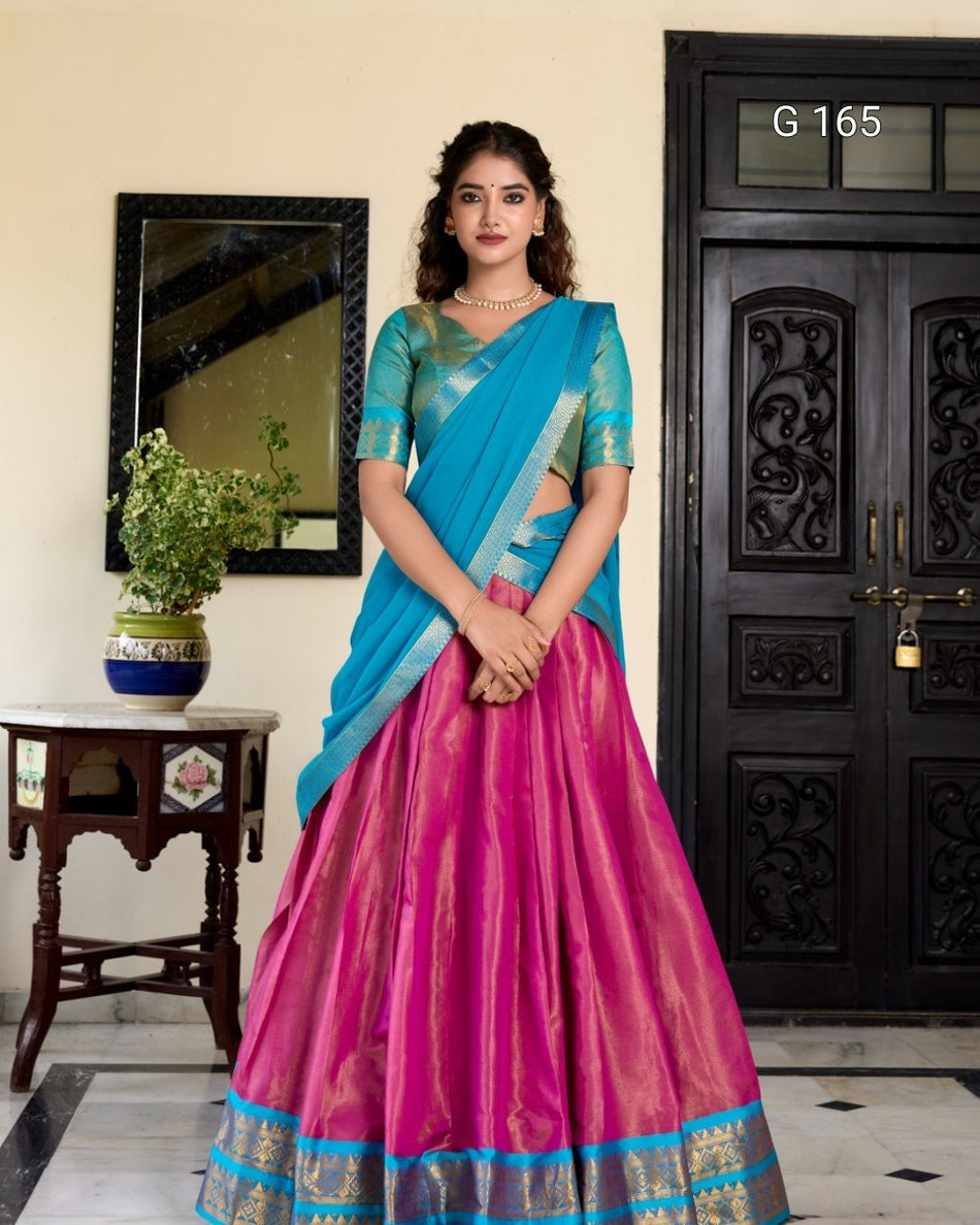Kanchipuram Lehenga with Zari Weaving Work & Georgette Dupatta-G 165