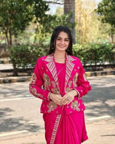 Beautiful Jacket Saree with Glamorous Party Appeal G 647