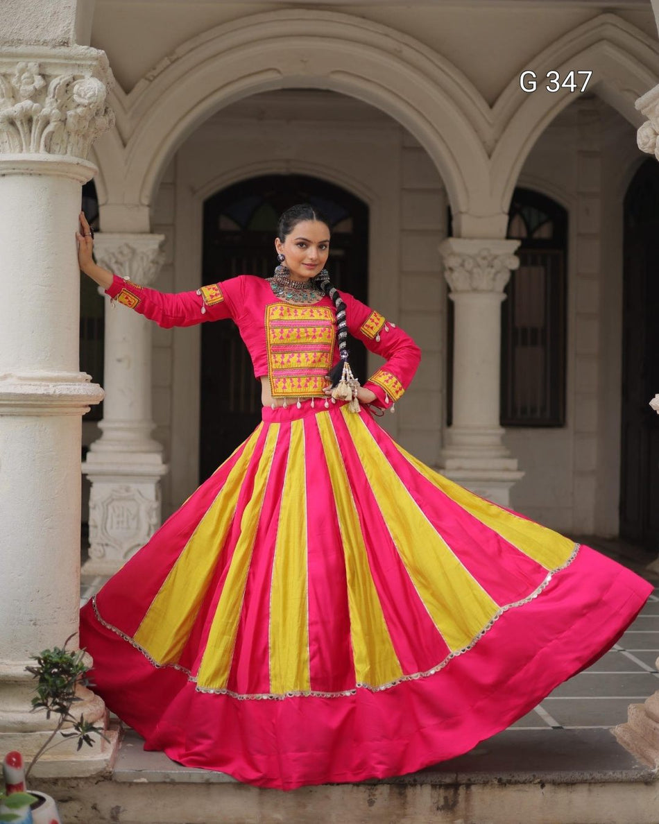 Pink Roman Lehenga with Mirror Lace & Thread Embroidery Work - G 347