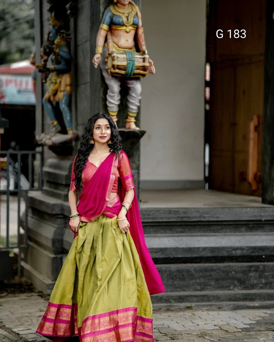 Pista Kanchipuram Lehenga with Zari Weaving Work & Lace Border Dupatta – G 183 Pista