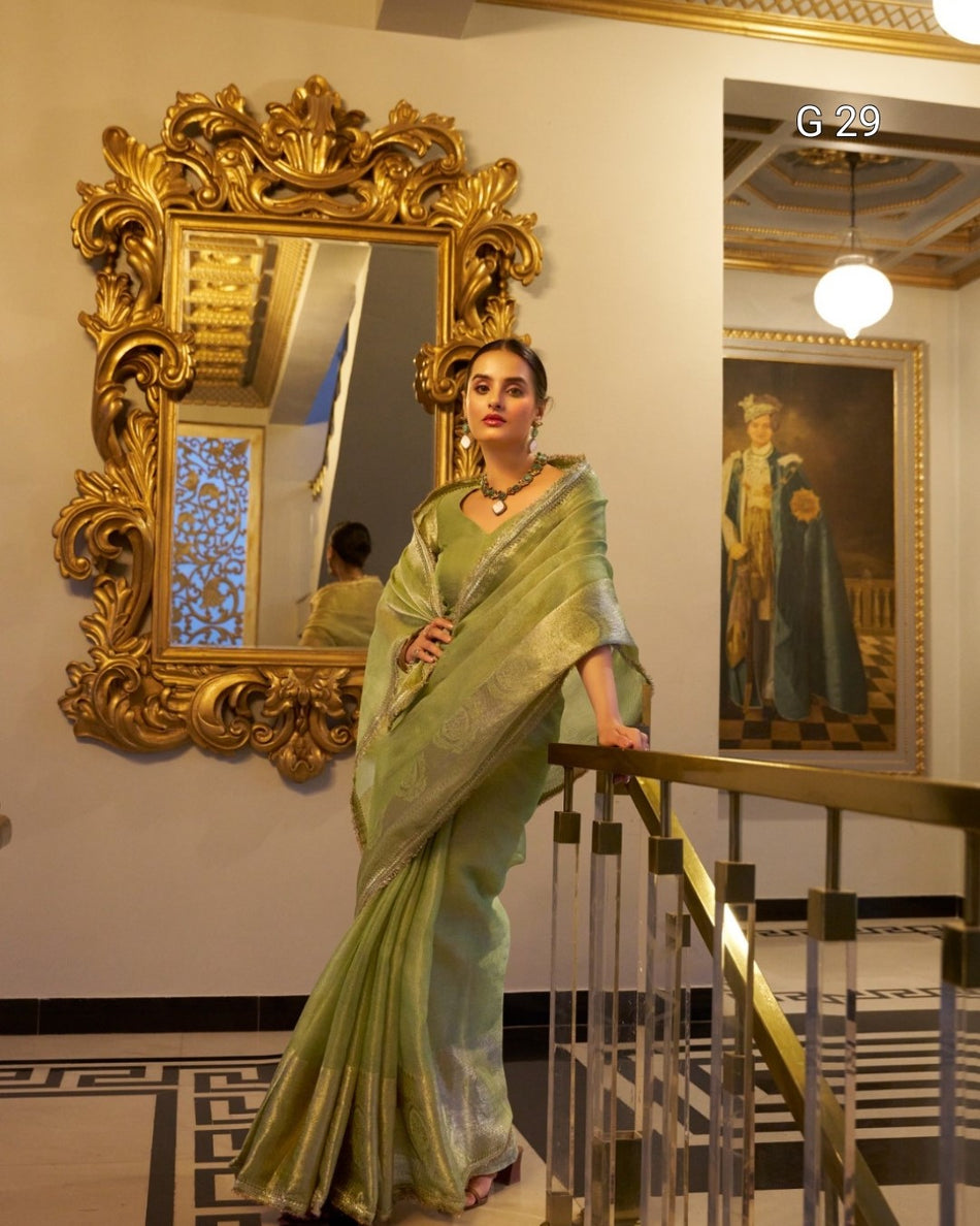 Tissue Shimmer Saree with Zari Weaving & Sequins Lace Border – G 29