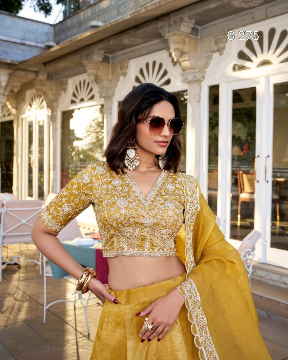 Plain Goldie Lehenga with Sequins & Thread Embroidery – G 275 Mustred