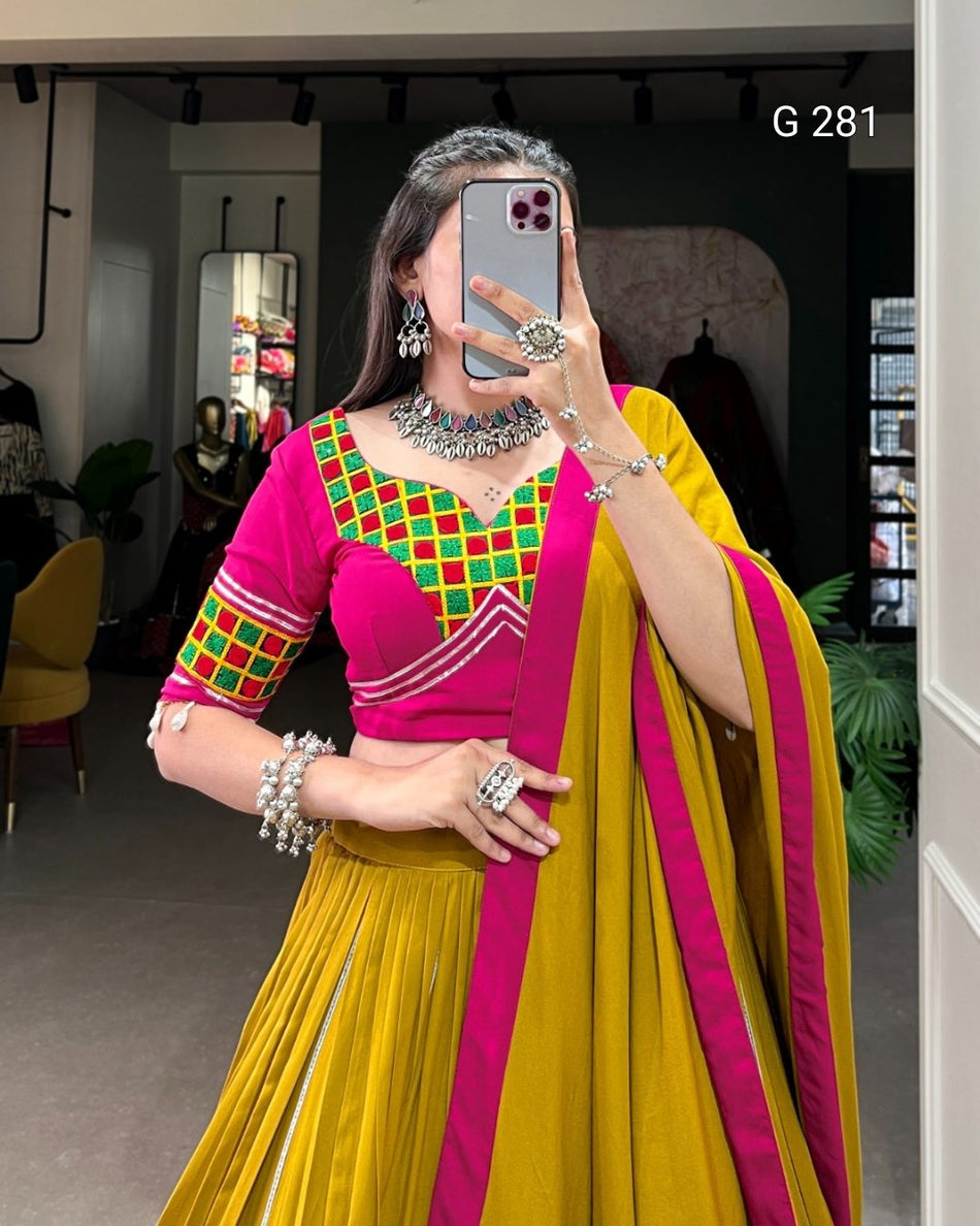 Plain Rayon Lehenga with Gamthi & Gota Patti Blouse – G 281 Mustred