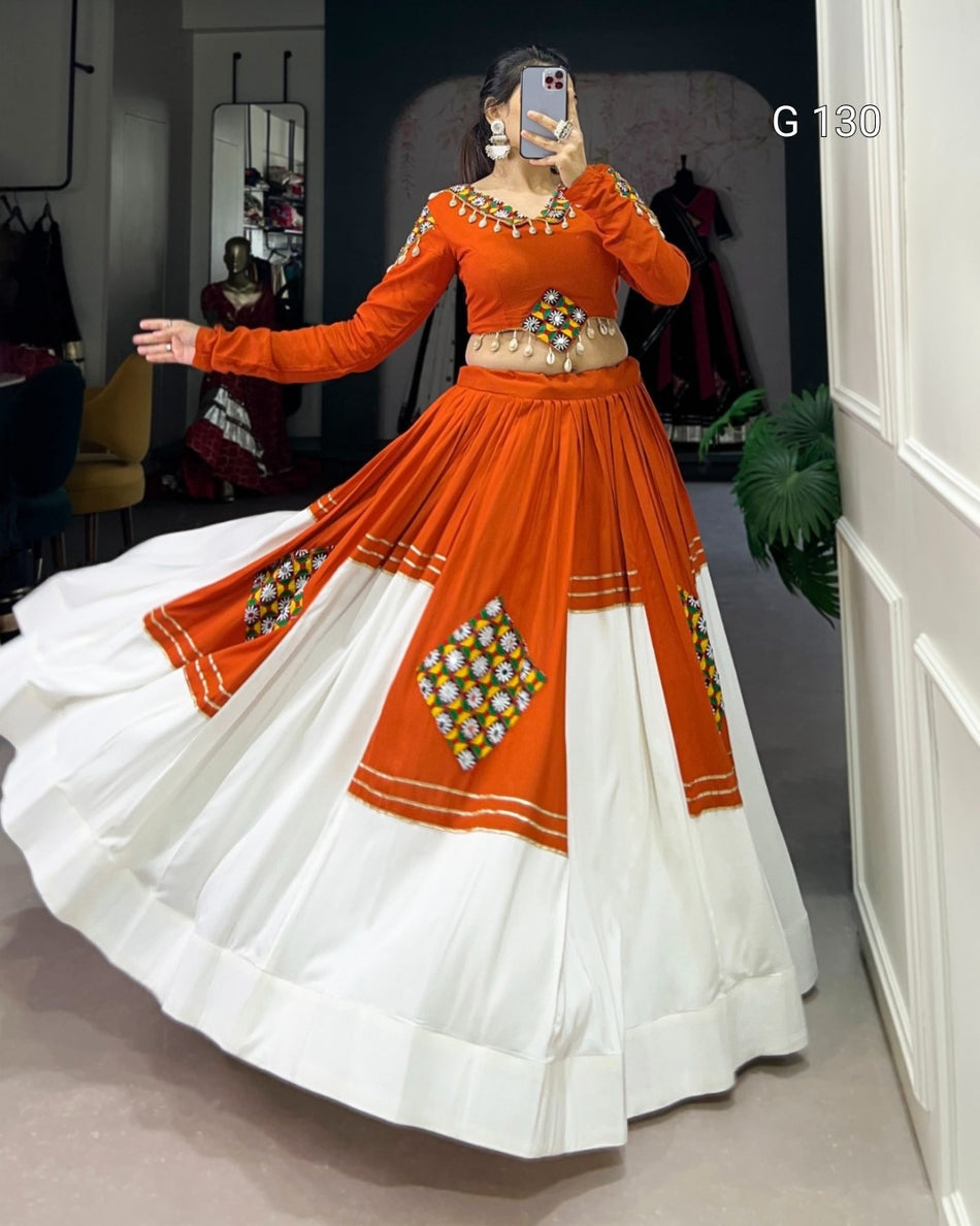 Plain Pure Rayon Lehenga with Gamthi Patch Work & Gota Patti Touch Up – G 130 Orange
