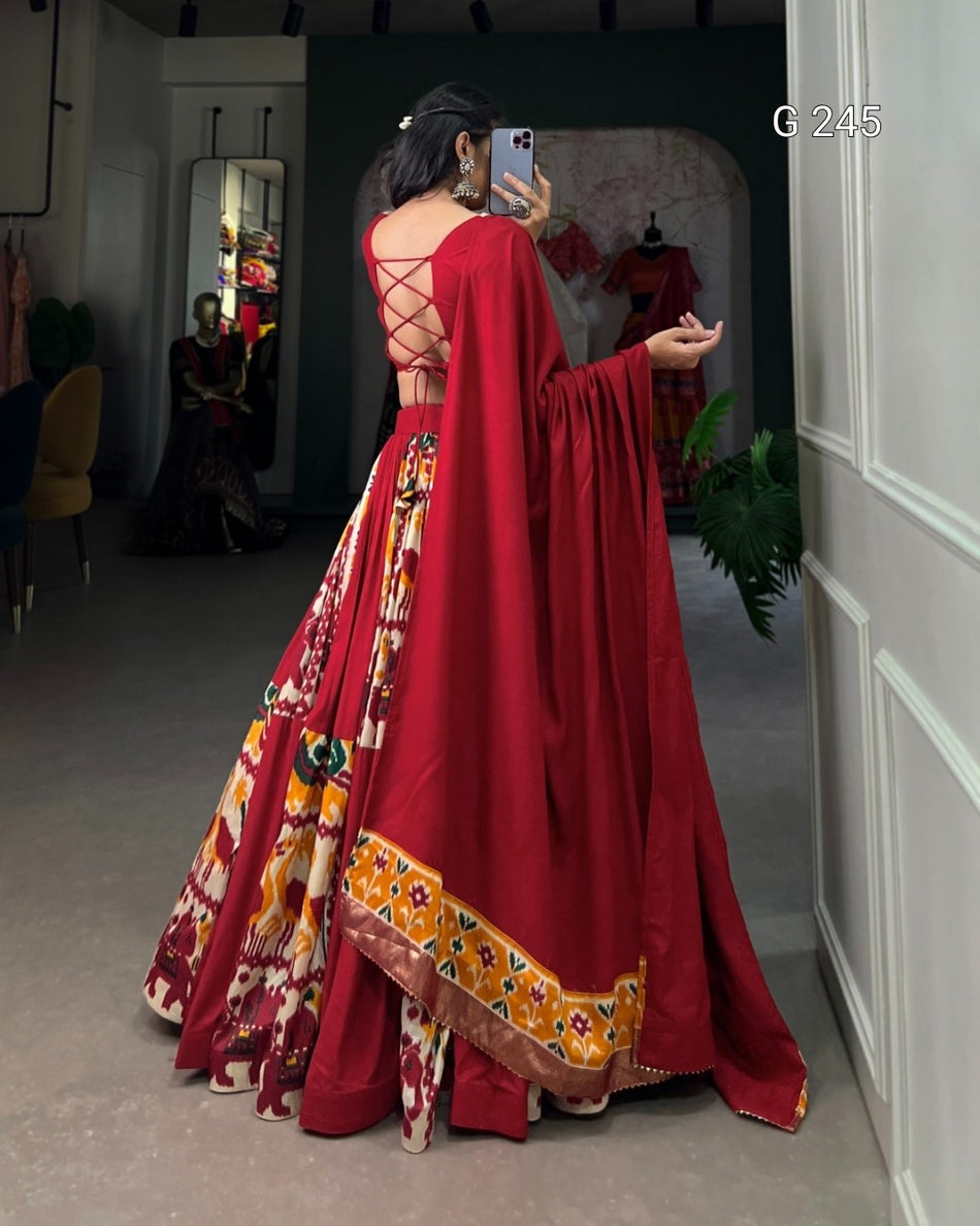 Plain and Printed Rayon Lehenga with Gota Patti & Cowrie Lace – G 245 Mustard