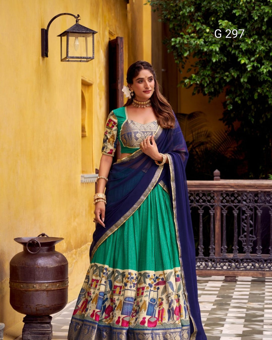 Kalamkari Printed Poly Chanderi Lehenga with Zari Weaving Work – G 297