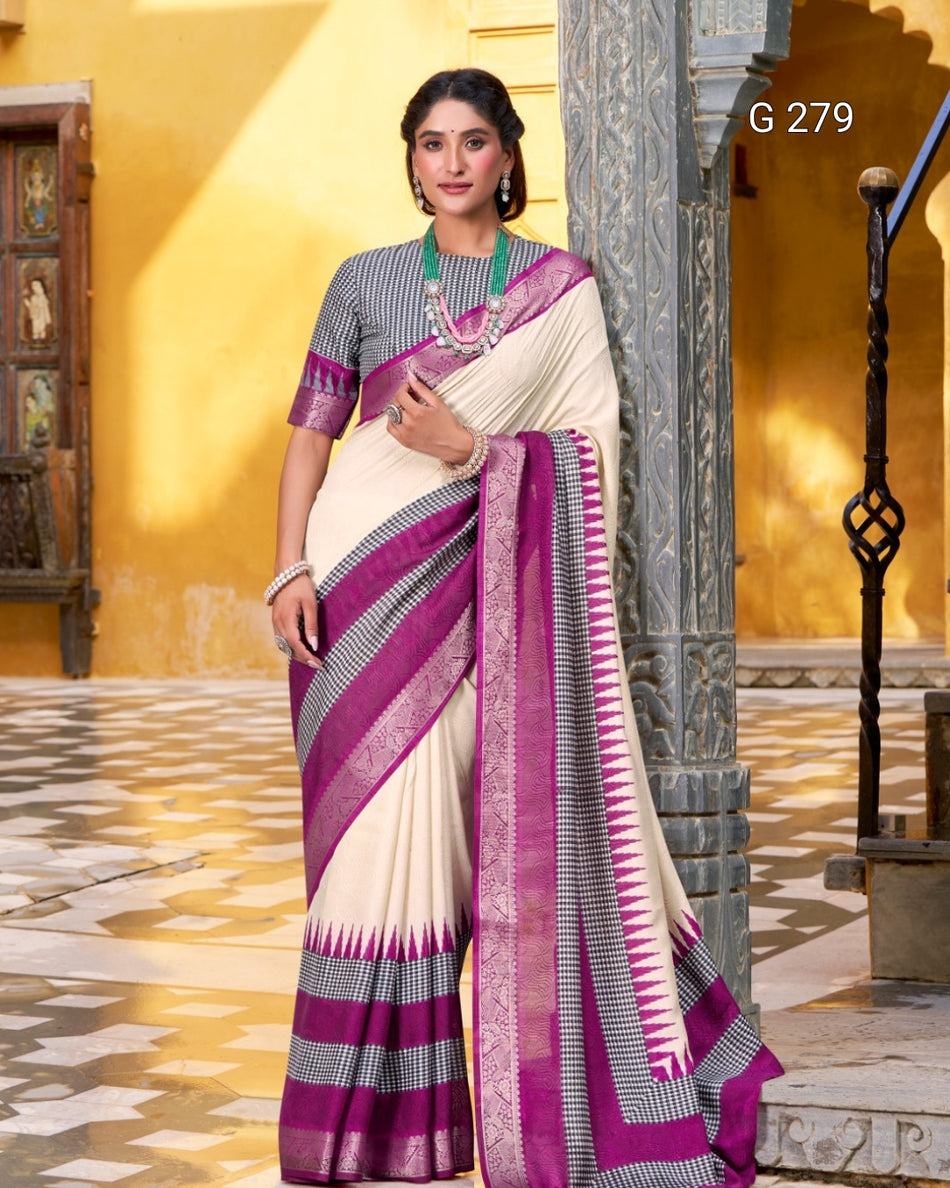 Poly Cotton Saree with Printed Zari Work Blouse – G 279
