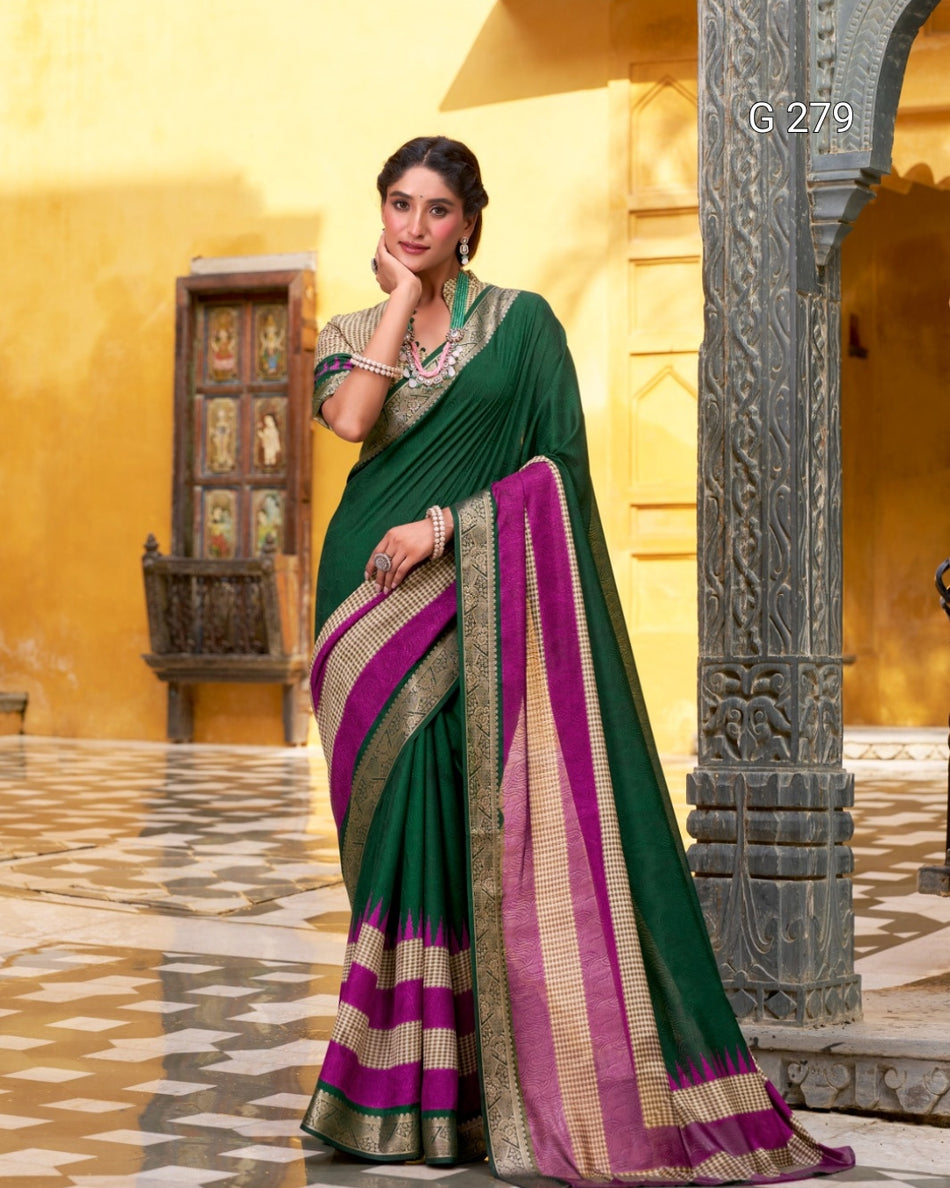 Poly Cotton Saree with Printed Zari Work Blouse – G 279
