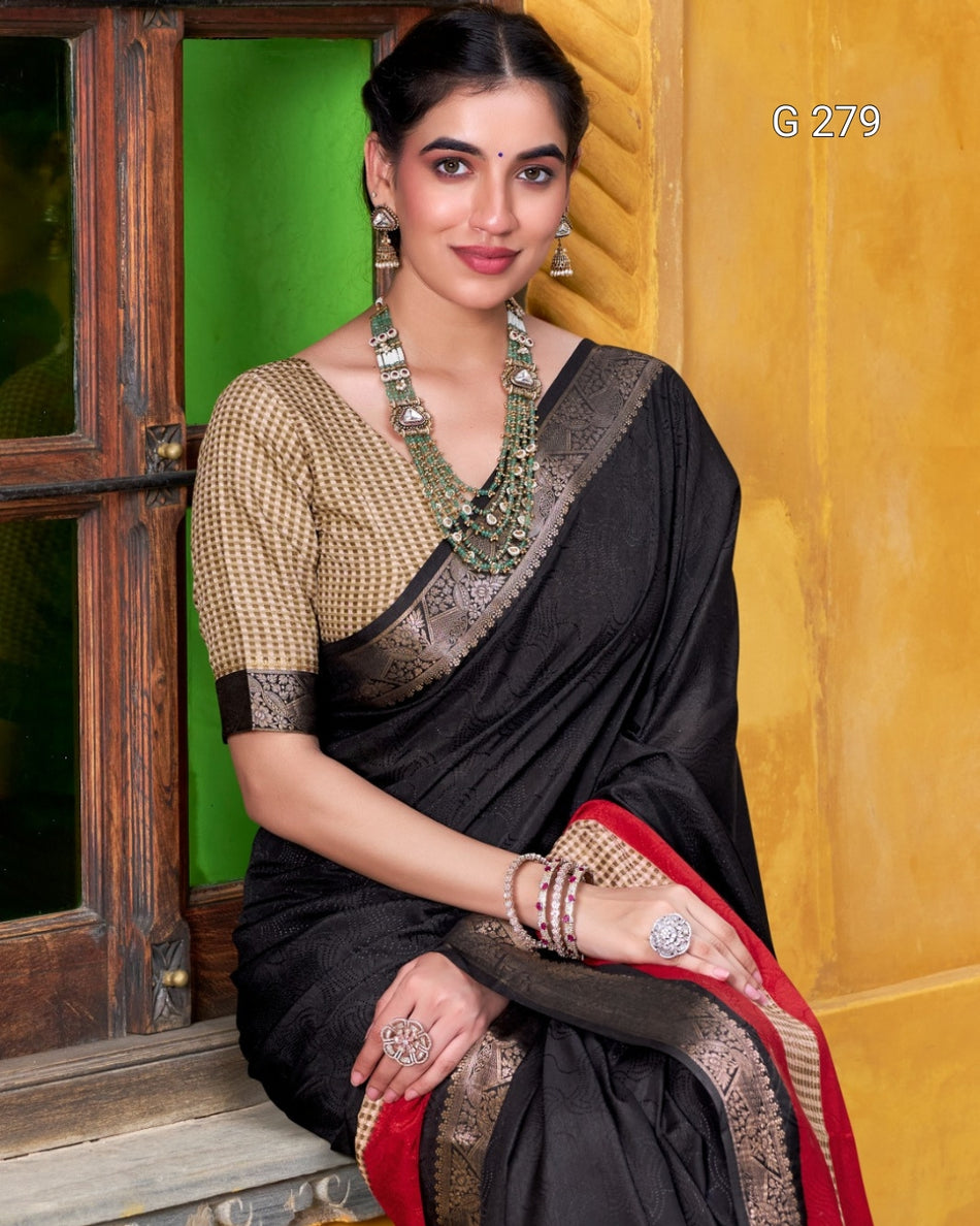 Poly Cotton Saree with Printed Zari Work Blouse – G 279