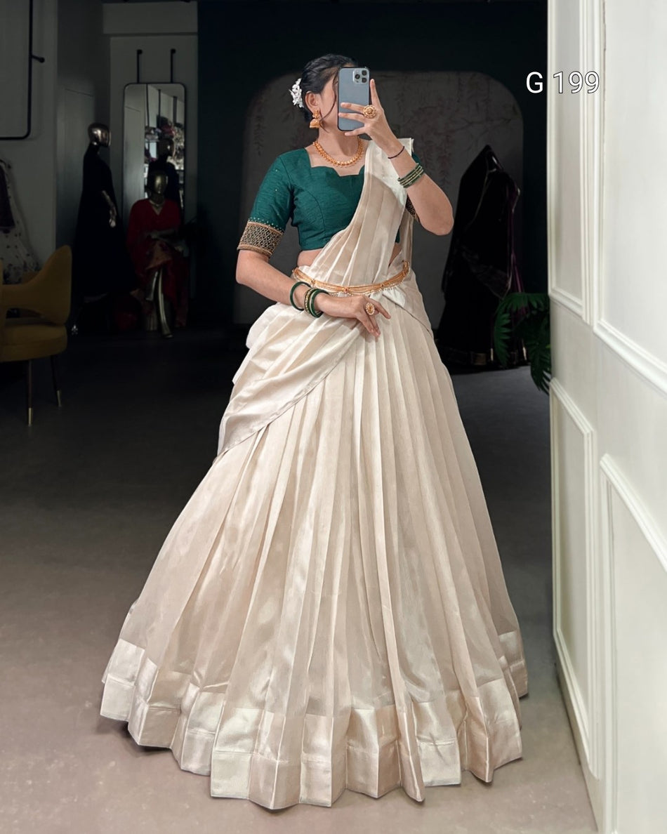 Poly Tasar Lehenga with Viscose Border and Bead Work – G 199