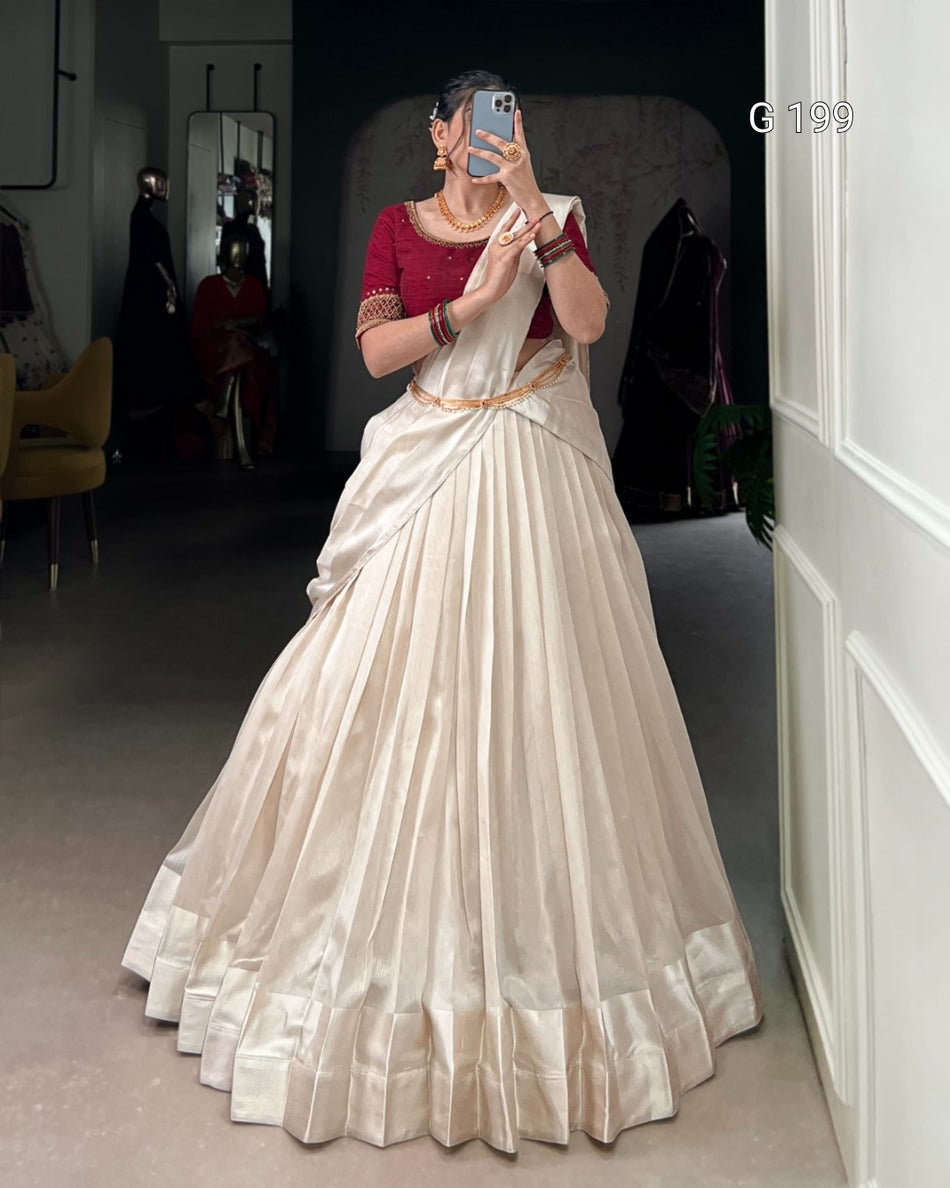 Maroon Poly Tasar Lehenga with Viscose Border and Bead Work – G 199 Maroon