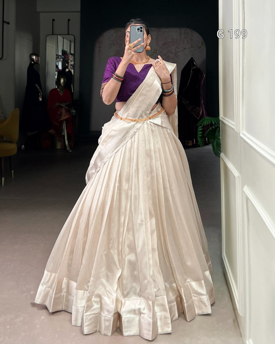 Poly Tasar Lehenga with Viscose Border and Bead Work – G 199