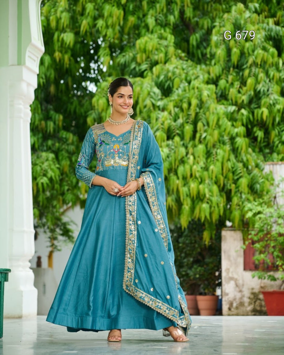 Elegant Designer Gown with Multithread Embroidery Work G 679