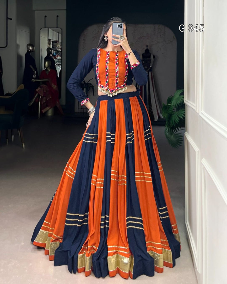 Navy Blue Pure Rayon Lehenga with Embossed & Gotta Patti Lace Work - G 345 Navy Blue