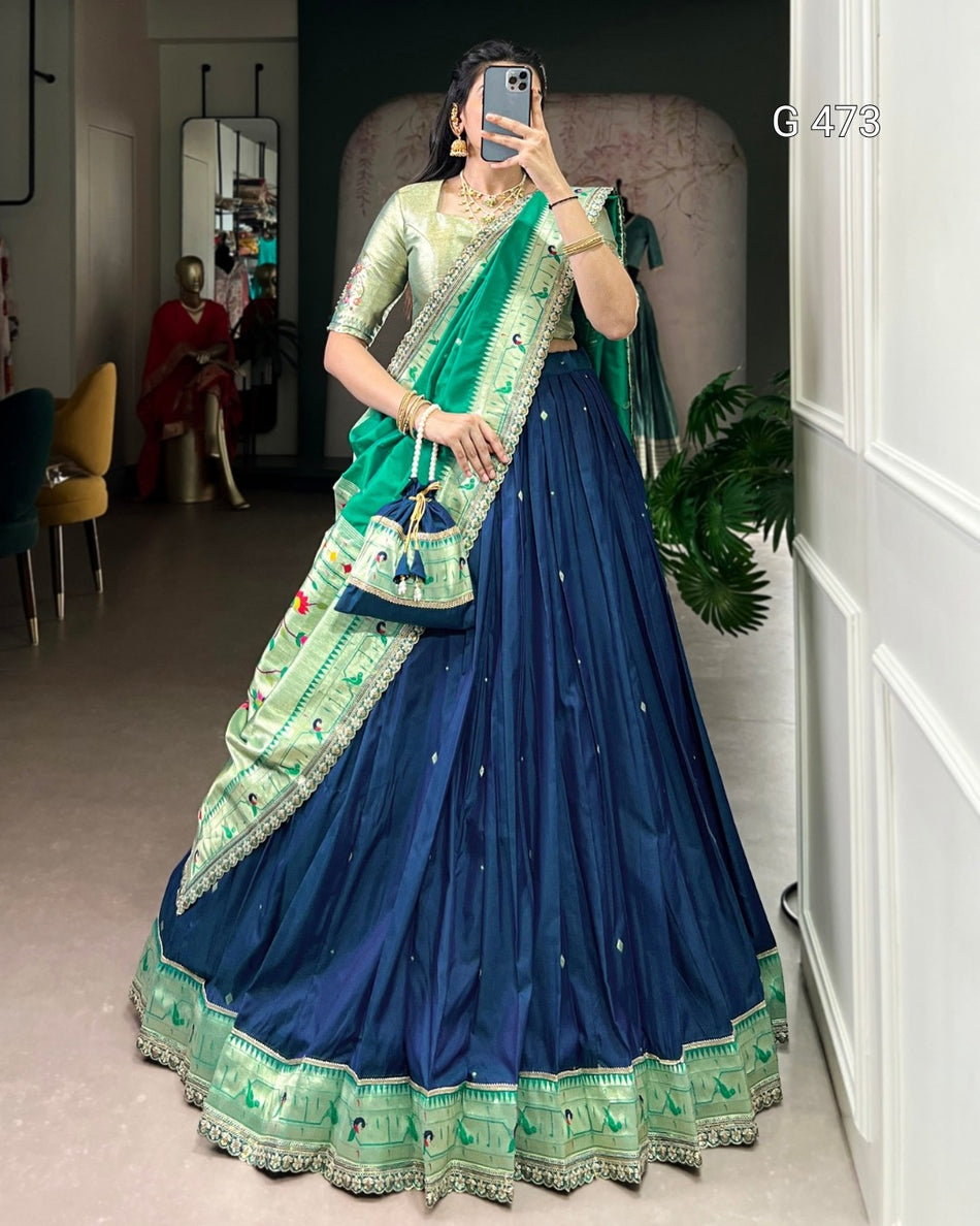 Elegant Green Lehenga with Zari and Lace Border - G 473