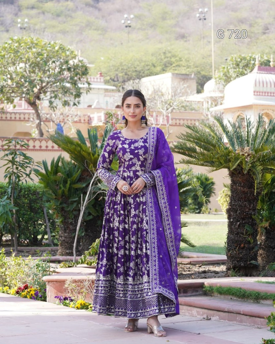 Designer Gown Dupatta Set with Timeless Elegance G 720