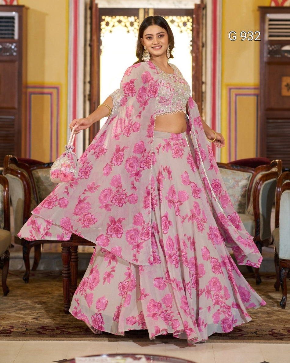 Designer Cape Style Embroidered Lehenga Set - G 932