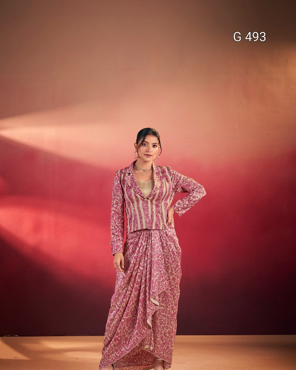 Stylish Tasar Silk Outfit with Modern Ethnic Twist - G 493