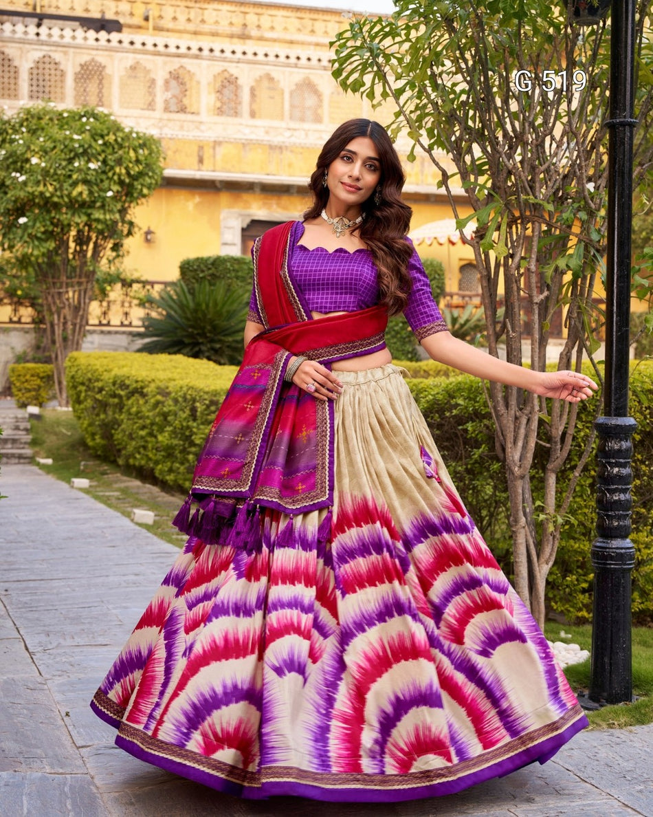 Graceful Tasar Silk Lehenga with Printed Elegance - G 519