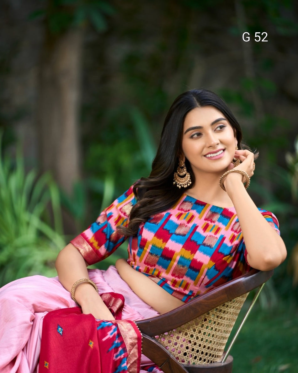 Printed Foil Work Tussar Silk Lehenga with Tassels – G 52 Light Pink