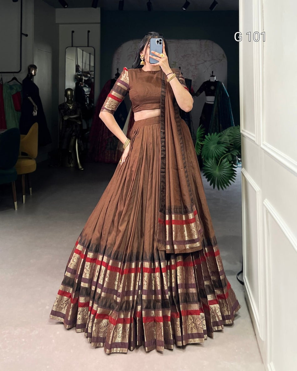 Pure Chanderi Lehenga with Zari Weaving Work – G 101 Brown