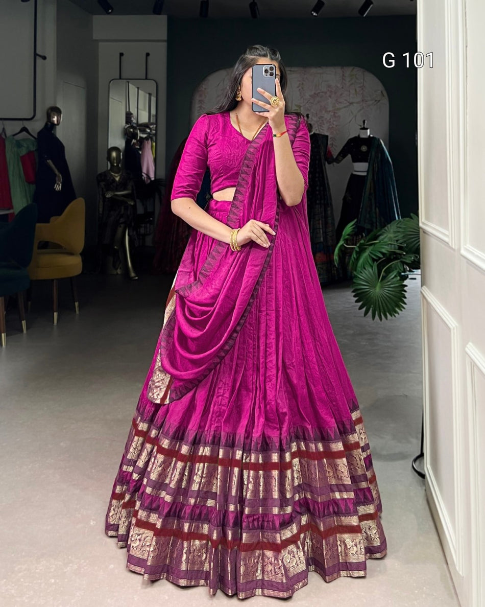 Pure Chanderi Lehenga with Zari Weaving Work – G 101 Pink