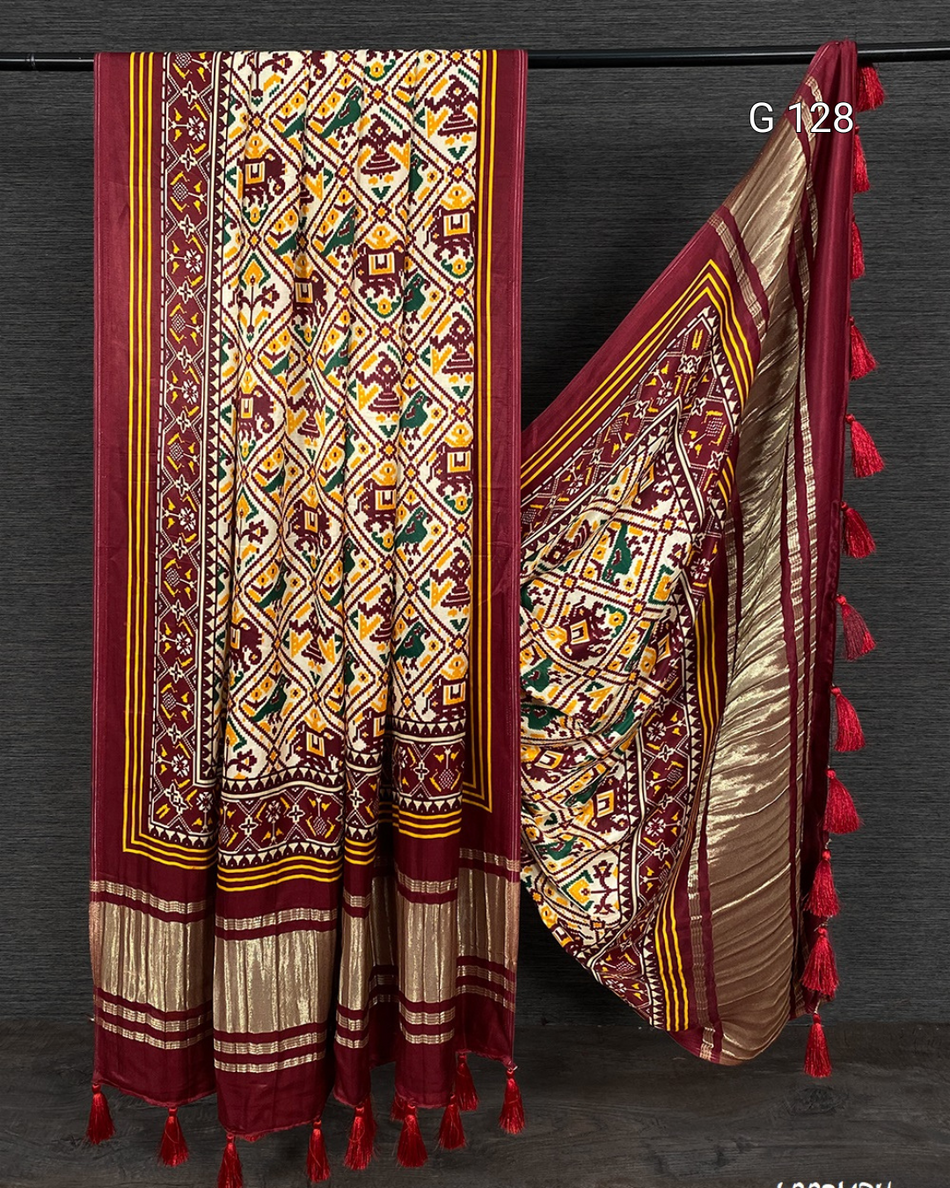 Pure Gaji Silk Dupatta with Digital Print & Tassels – G 128