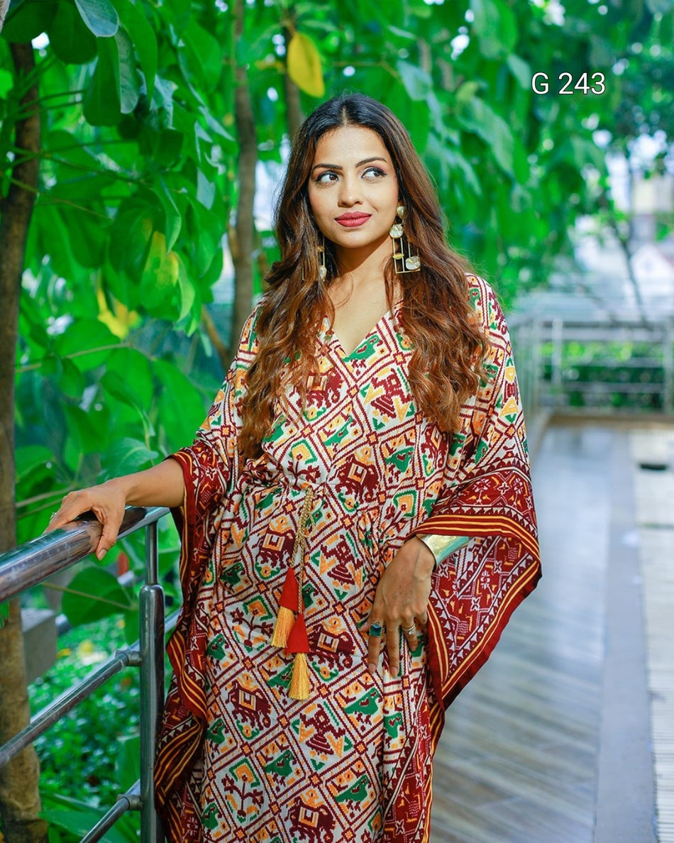 Digital Print Pure Gaji Silk Kaftan with Gotta Patti Lace Border – G 243