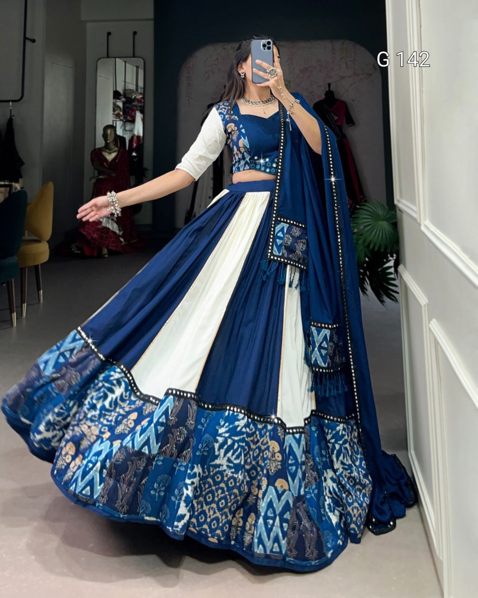 Blue Pure Rayon Lehenga with Paper Mirror Work & Gota Patti Touch Up – Bridal and Festive Wear-G 142