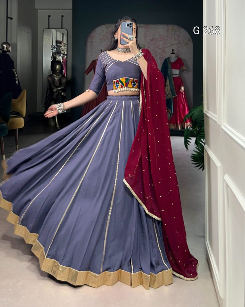 Embossed Design Pure Rayon Lehenga with Gotta Patti Lace Touch Up – G 268 Dark Blue