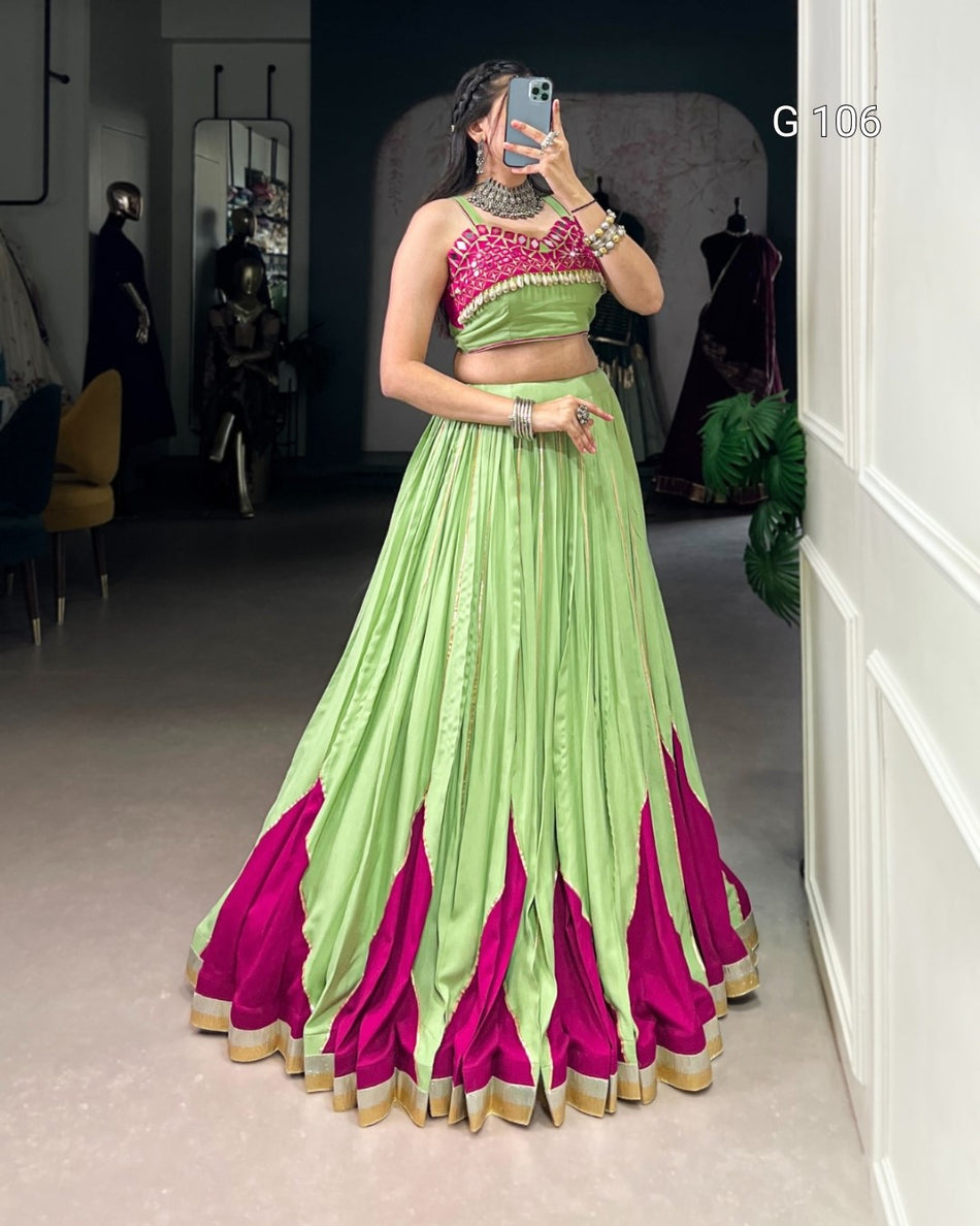 Pure Rayon Lehenga with Embossed Design & Gotta Patti Lace Touch Up – G 106 Parrot