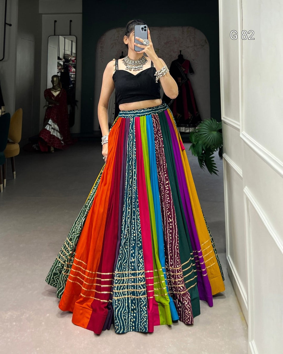 Pure Rayon Lehenga with Printed Design & Gota Patti Touch Up – G 82 Multi