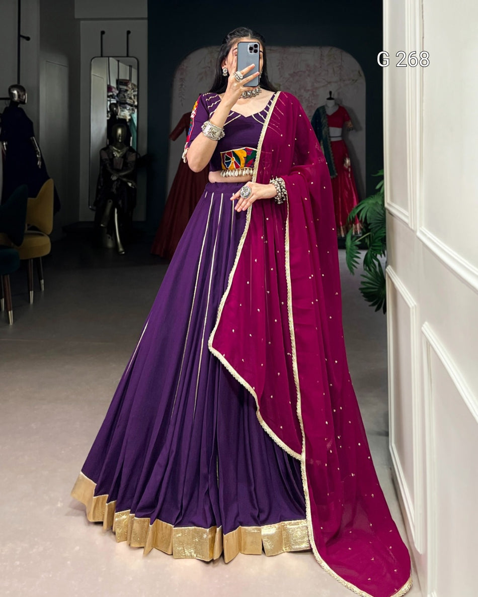 Embossed Design Pure Rayon Lehenga with Gotta Patti Lace Touch Up – G 268 Purple