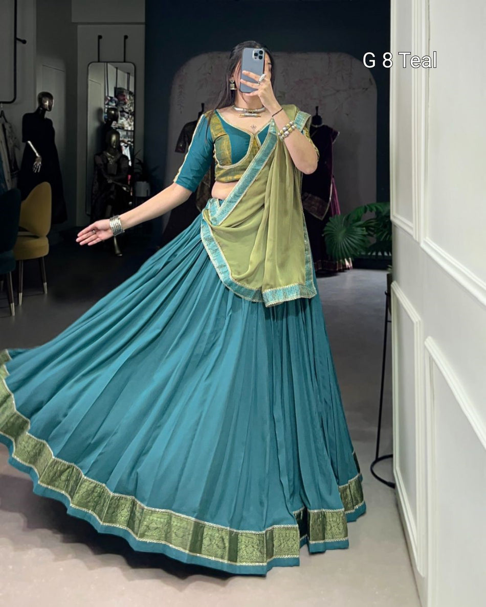 Teal Pure Rayon Lehenga with Zari Weaving Work and Lace Border – G 8 Teal