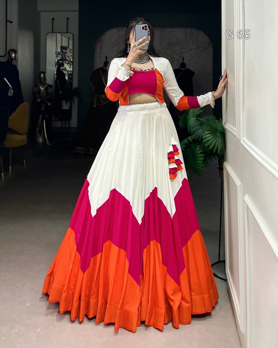 Pure Rayon Lehenga with Mirror Gamthi Work & Gotta Patti Lace – G 65 White