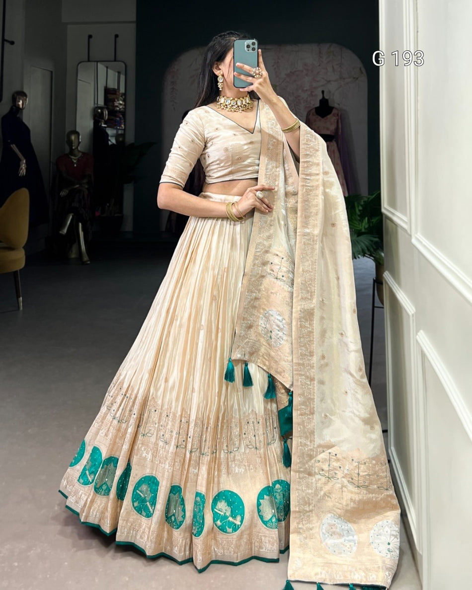 Bottle Green Pure Shimmer Lehenga with Mirror and Beads Hand Work – G 193 Bottel Green