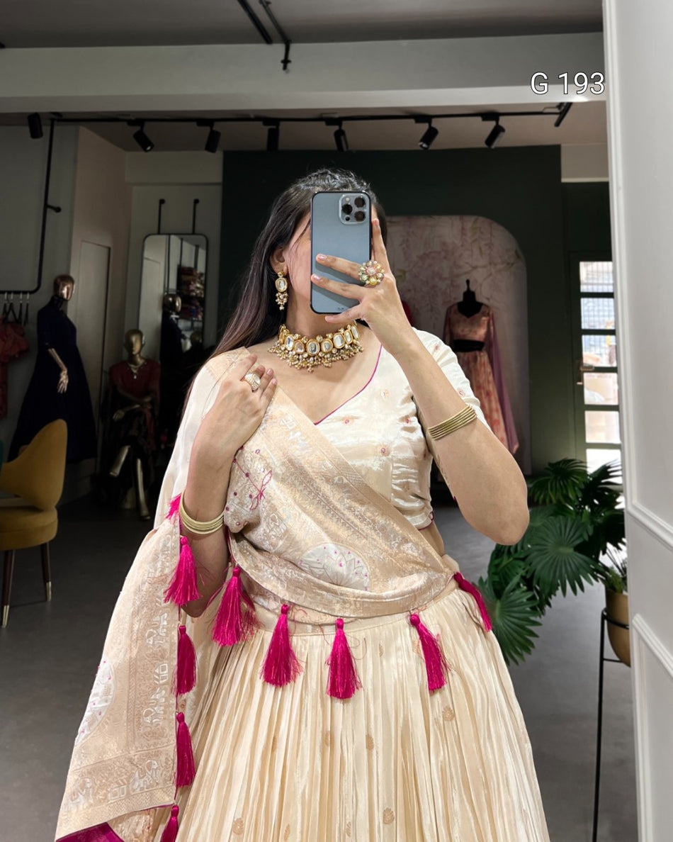 Pure Shimmer Lehenga with Mirror and Beads Hand Work – G 193 Pink