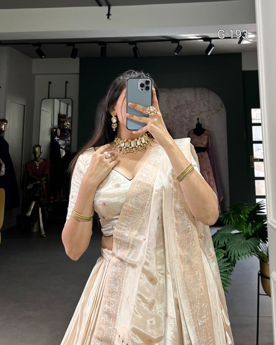 Pure Shimmer Lehenga with Mirror and Beads Hand Work – G 193 Purple