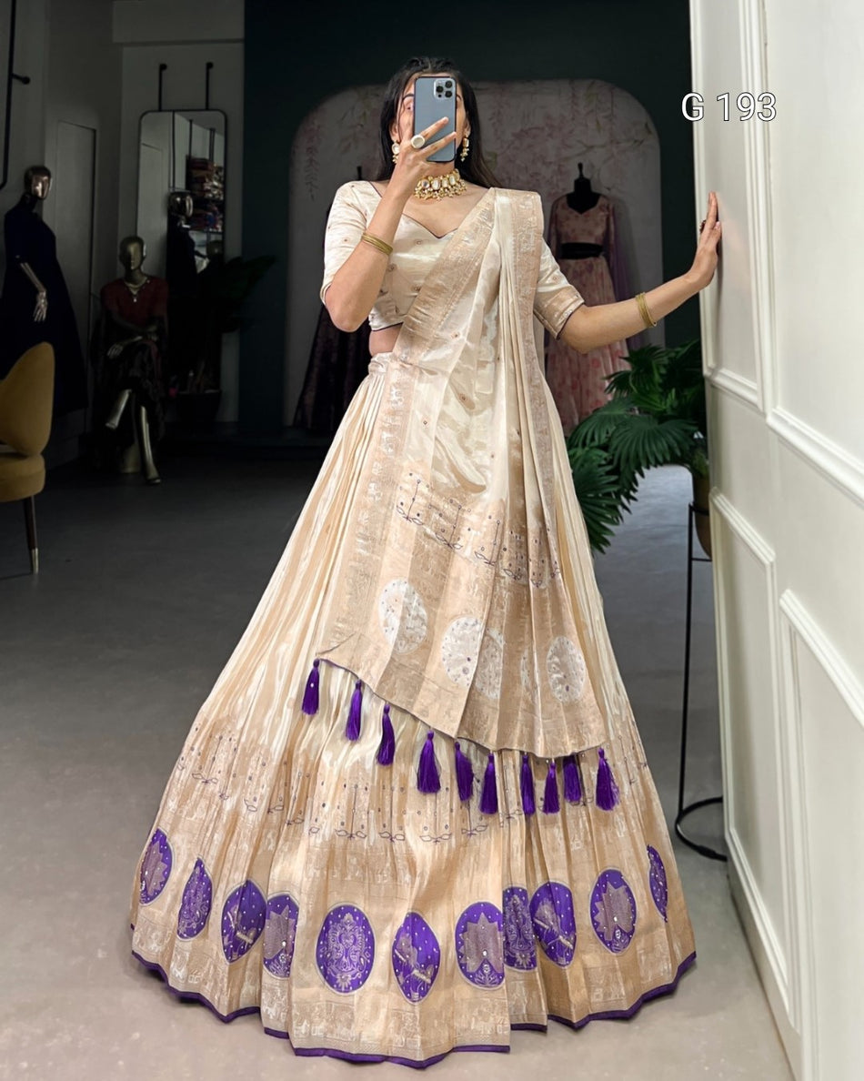 Pure Shimmer Lehenga with Mirror and Beads Hand Work – G 193 Purple