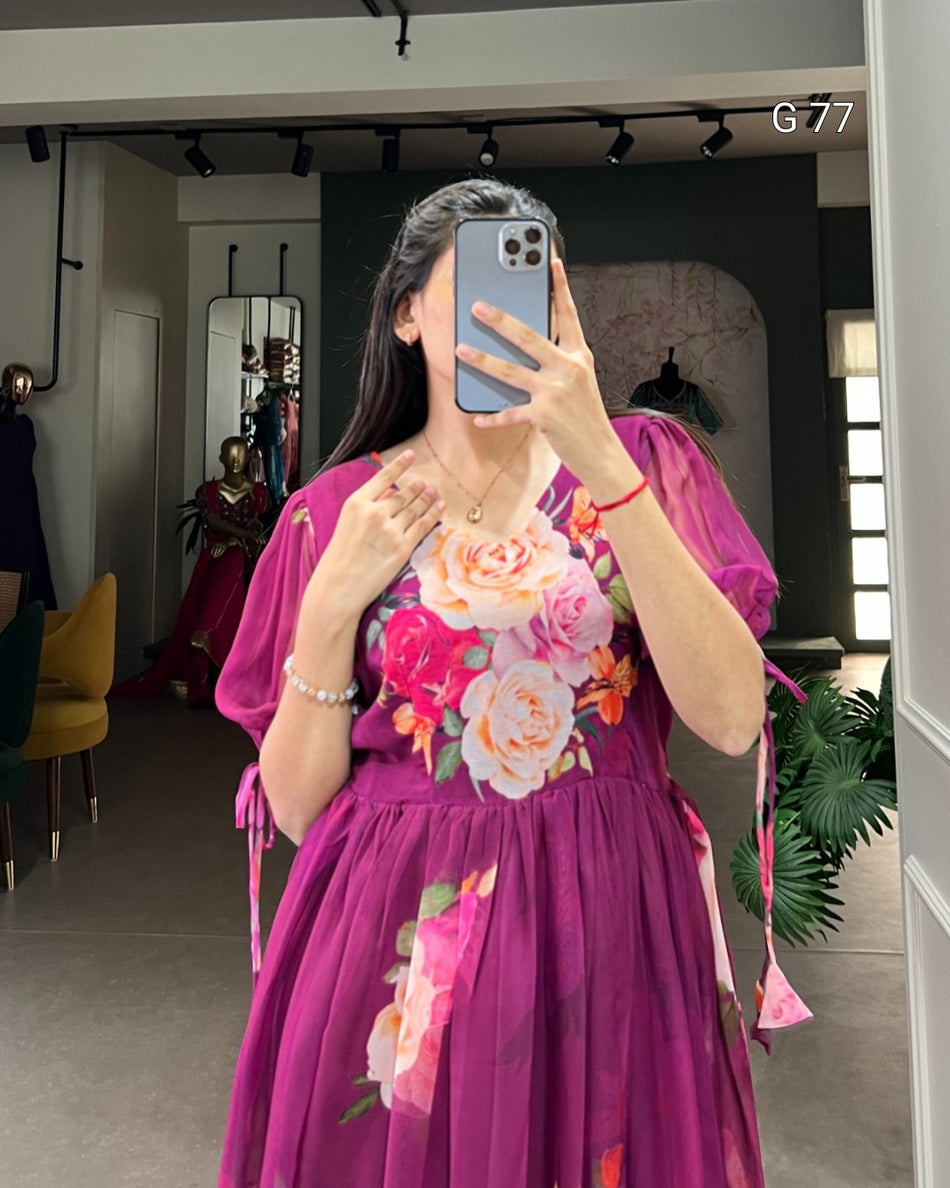 Floral Printed Georgette Frock – G 77 Purple