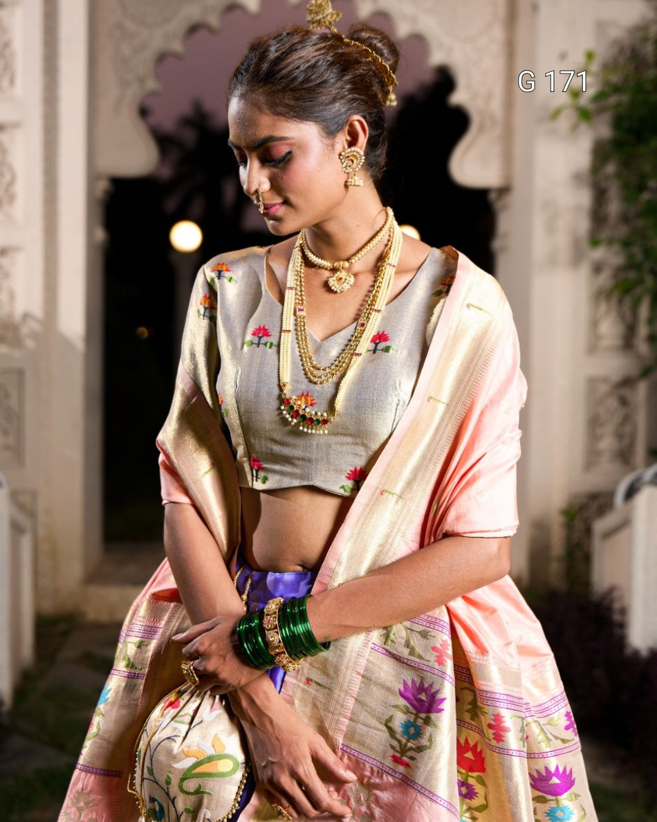 Purple Jacquard Silk Paithani Lehenga with Zari Weaving & Handmade Tassels – G 171 Purple