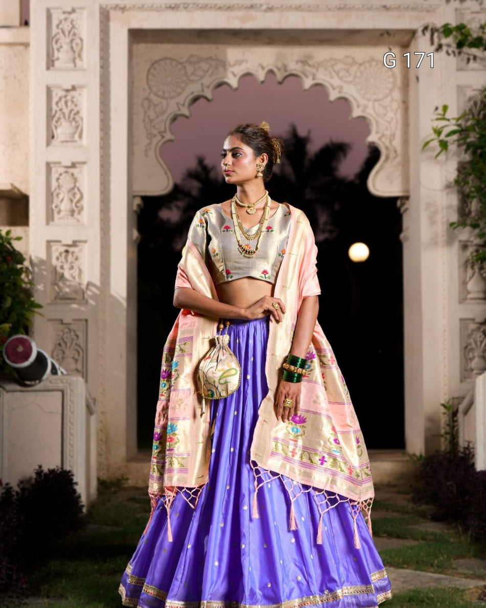 Black Jacquard Silk Paithani Lehenga with Zari Weaving & Handmade Tassels – G 171